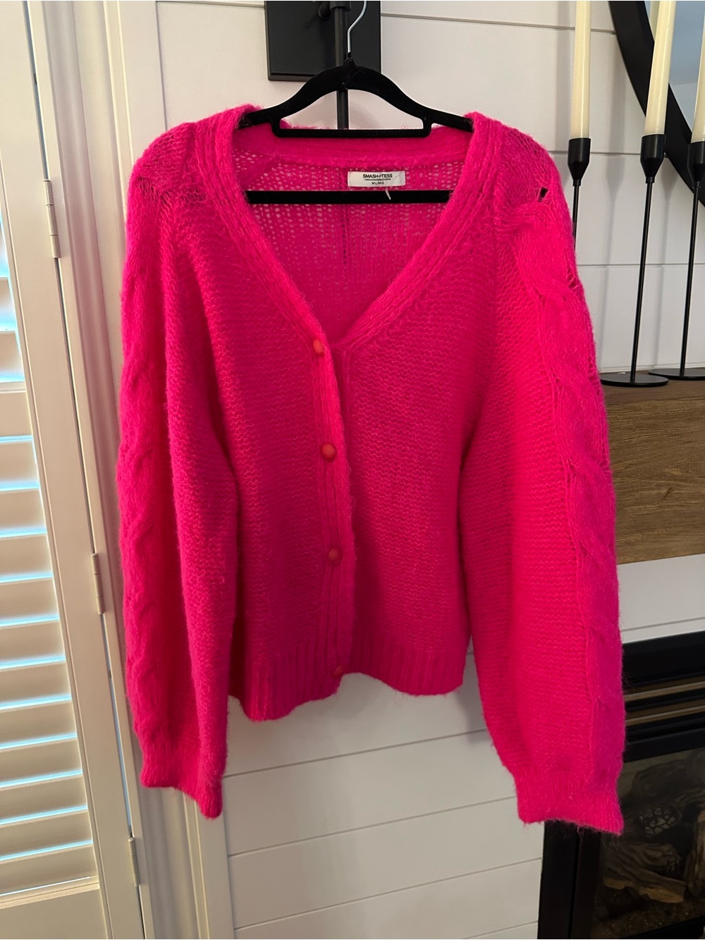 Smash + Tess ALPACA WOOL BLEND Hot Pink V-Neck Button Cardigan